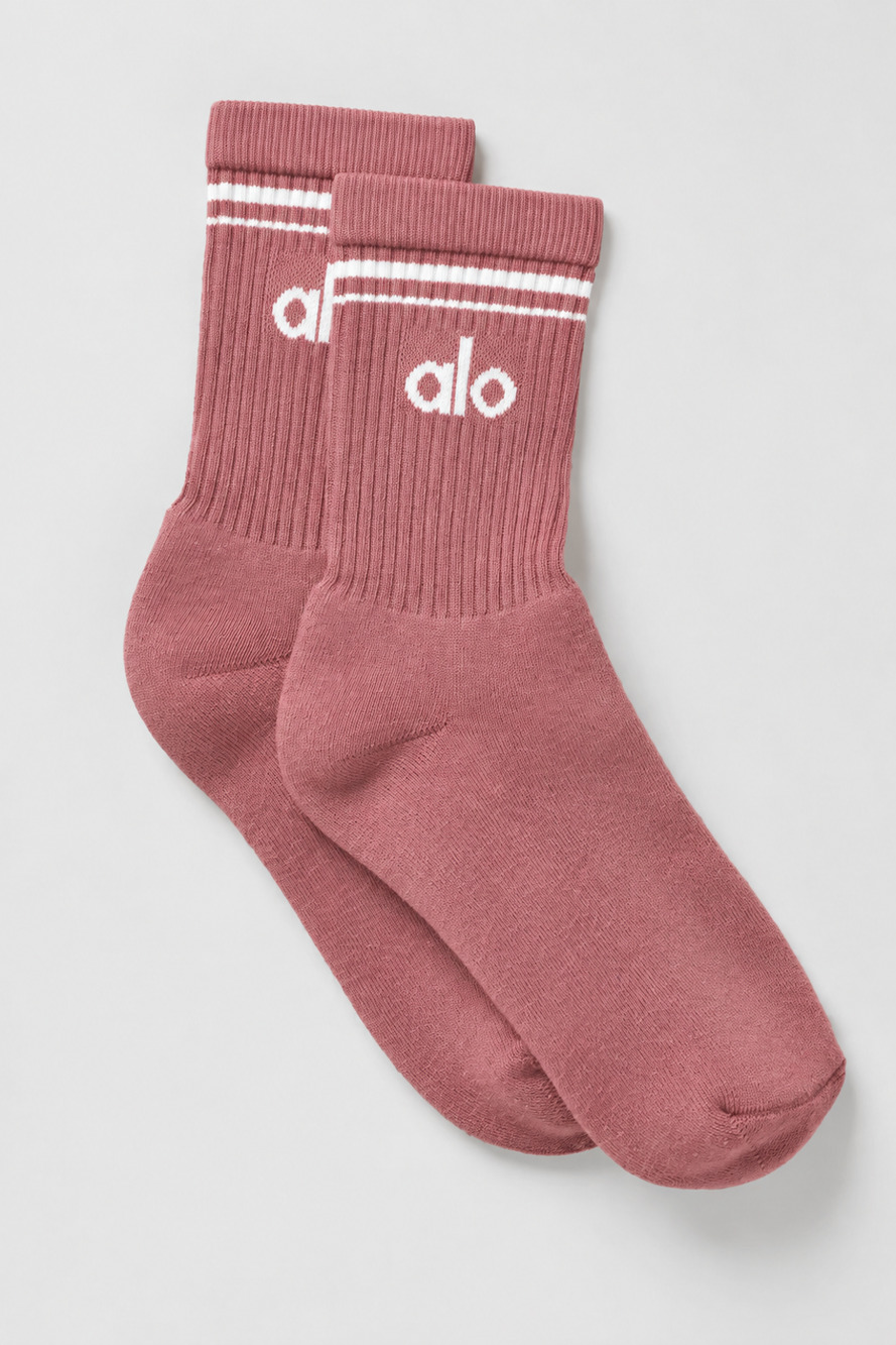 Alo Yoga Unisex Half-Crew Throwback Socks Smoky Quartz/White Size Small NWT $34